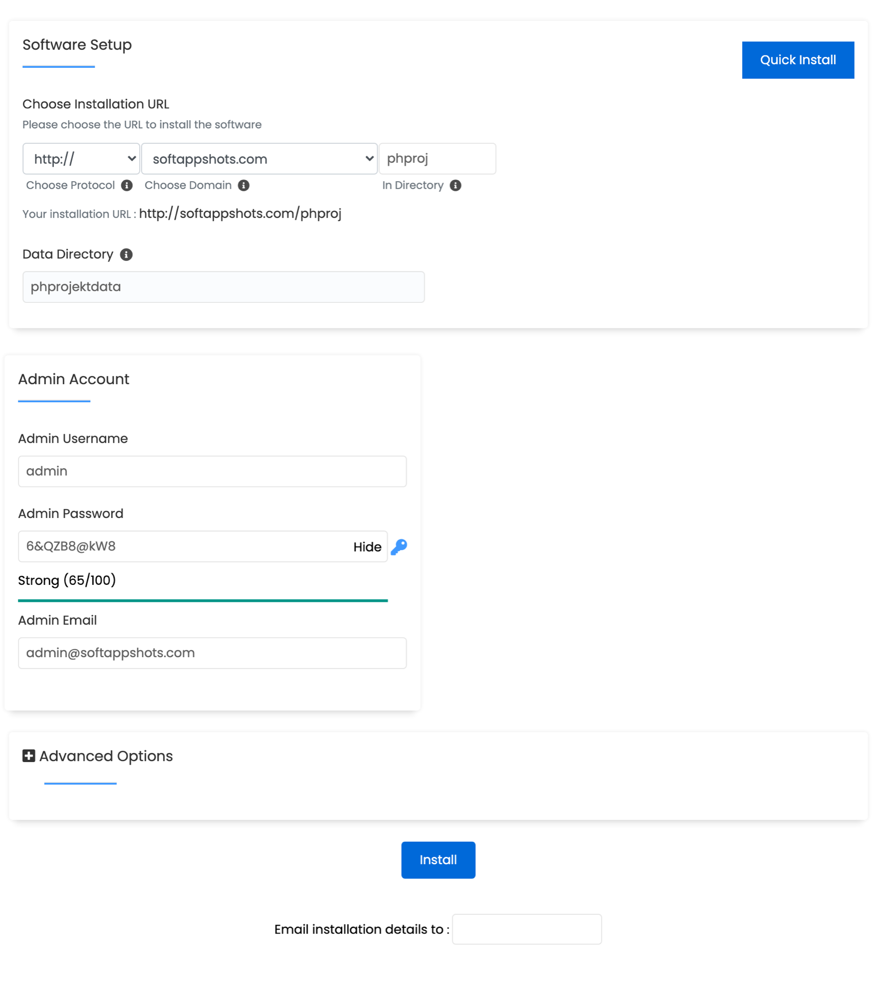 PHProjekt Install Options