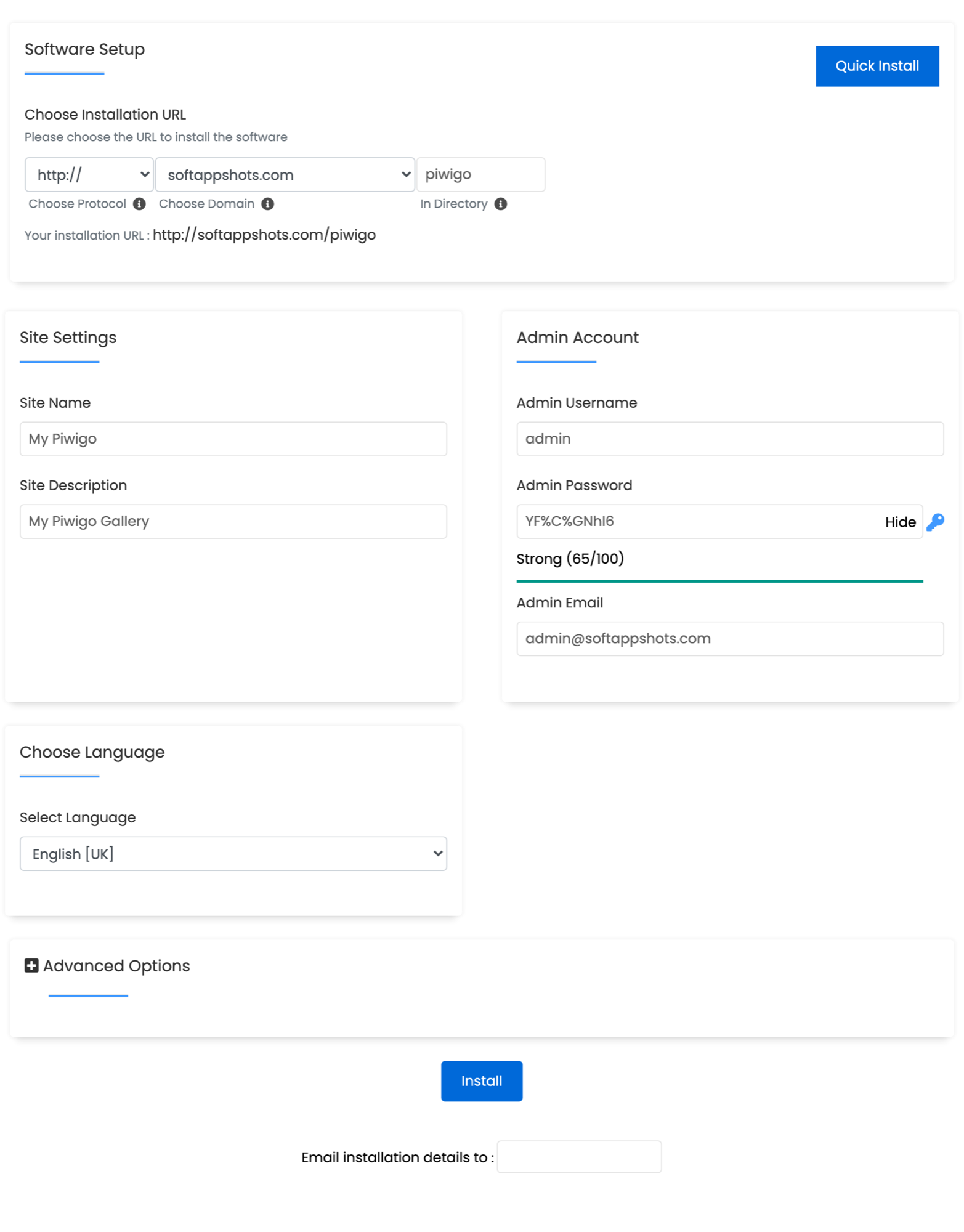 Piwigo Install Options