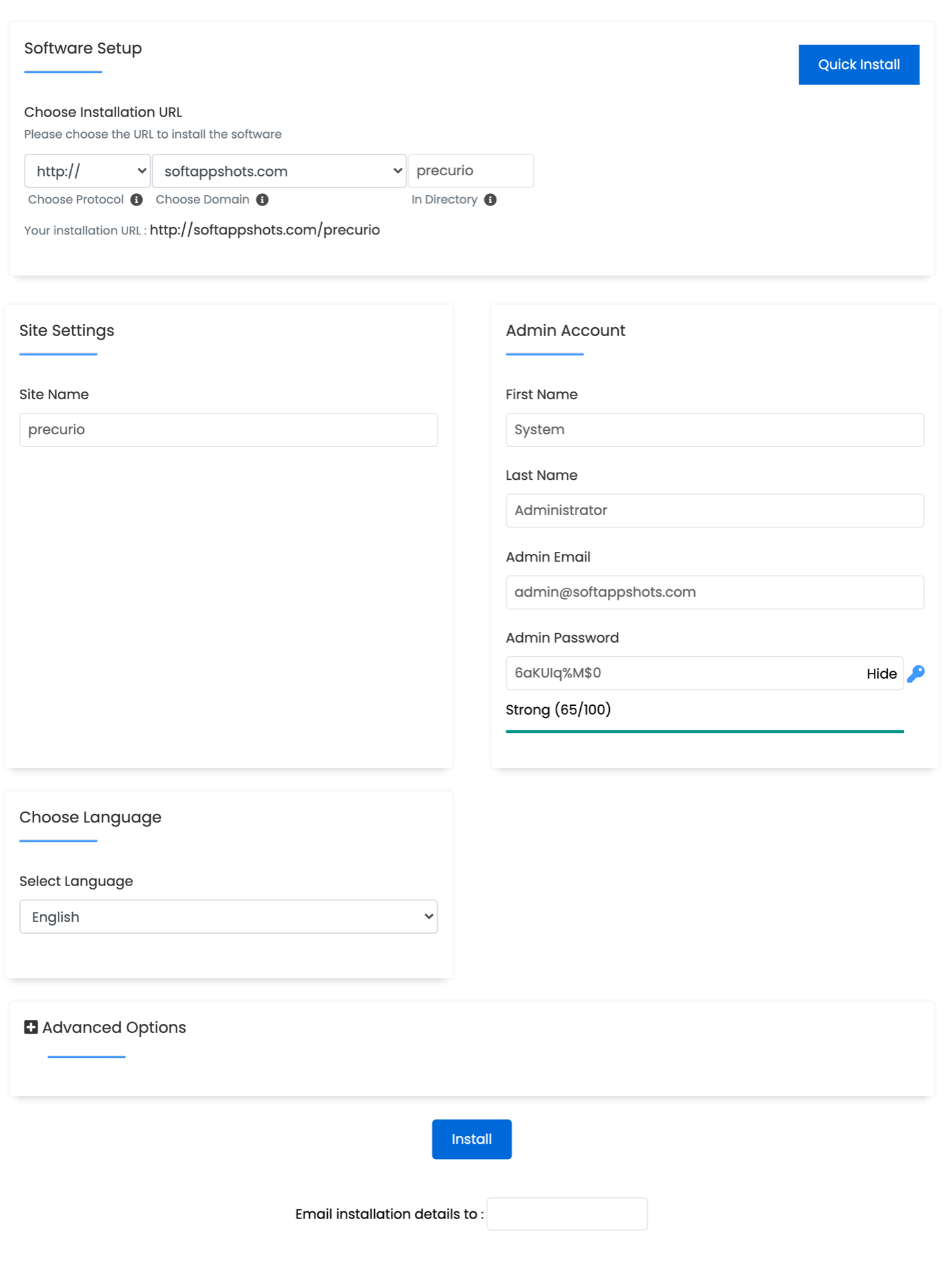 Precurio Install Options