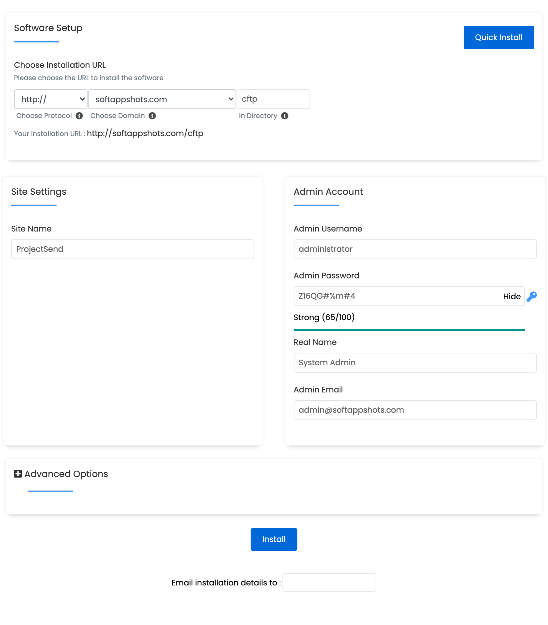 ProjectSend Install Options
