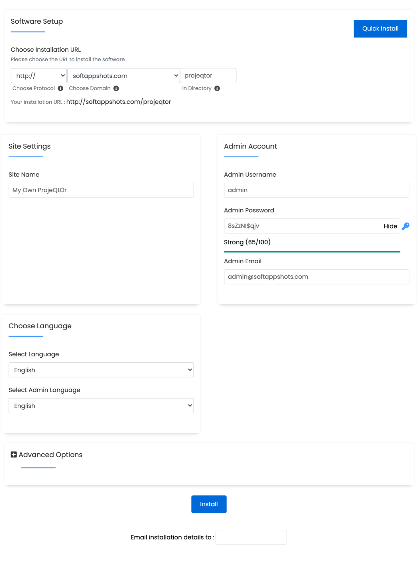 ProjeQtOr Install Options