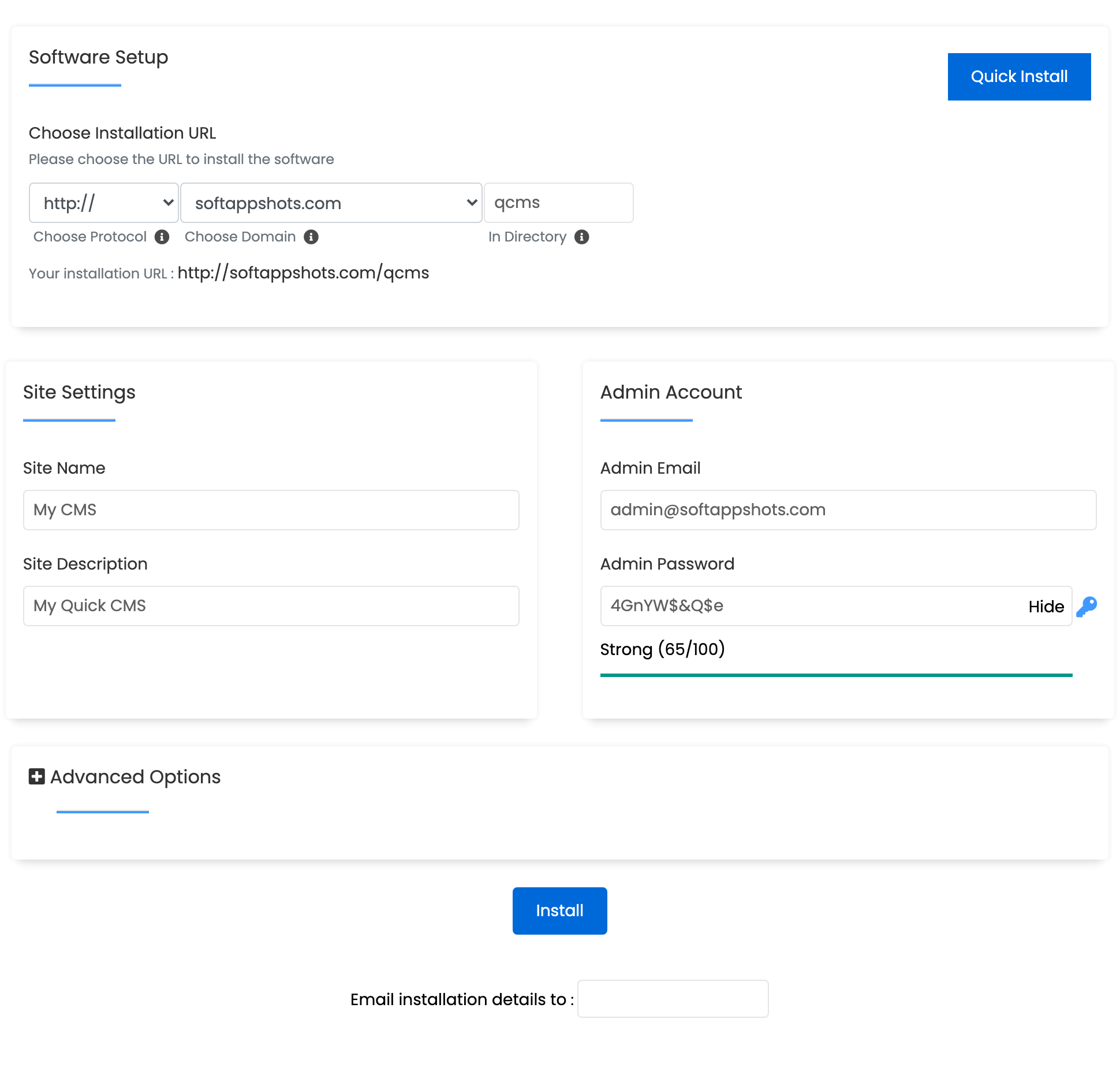 Quick.CMS Install Options