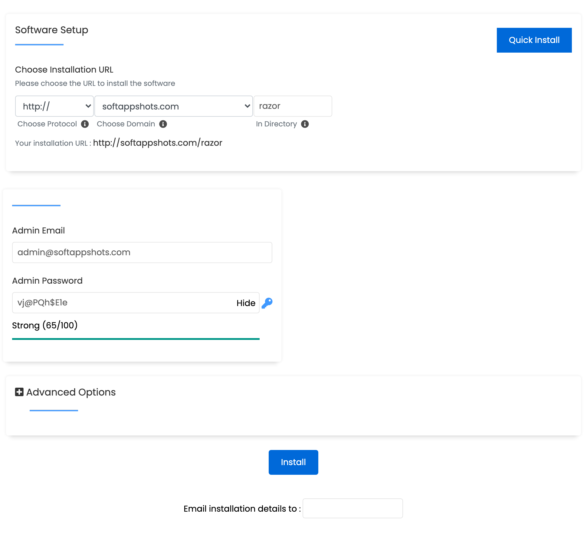 razorCMS Install Options