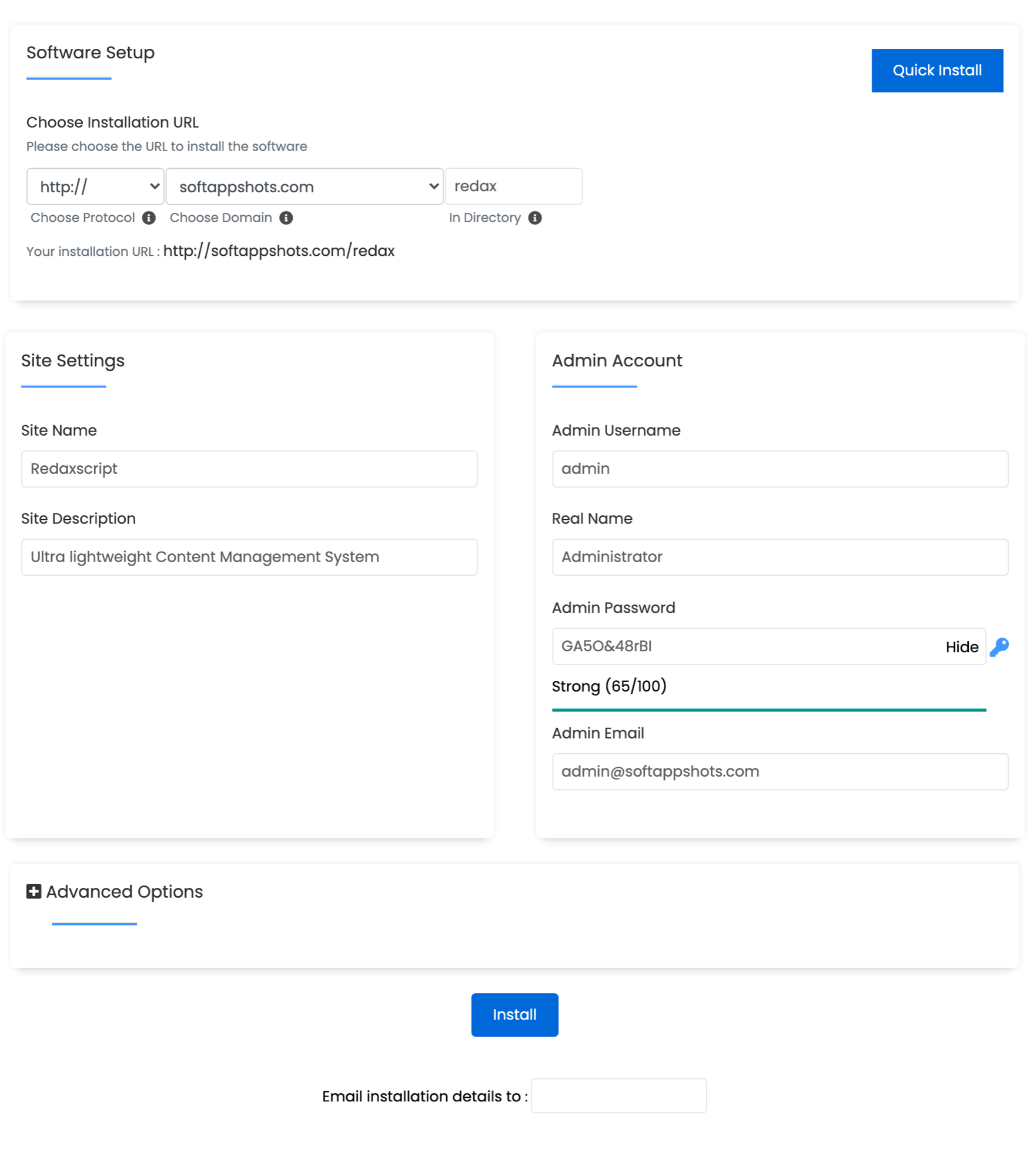 Redaxscript Install Options