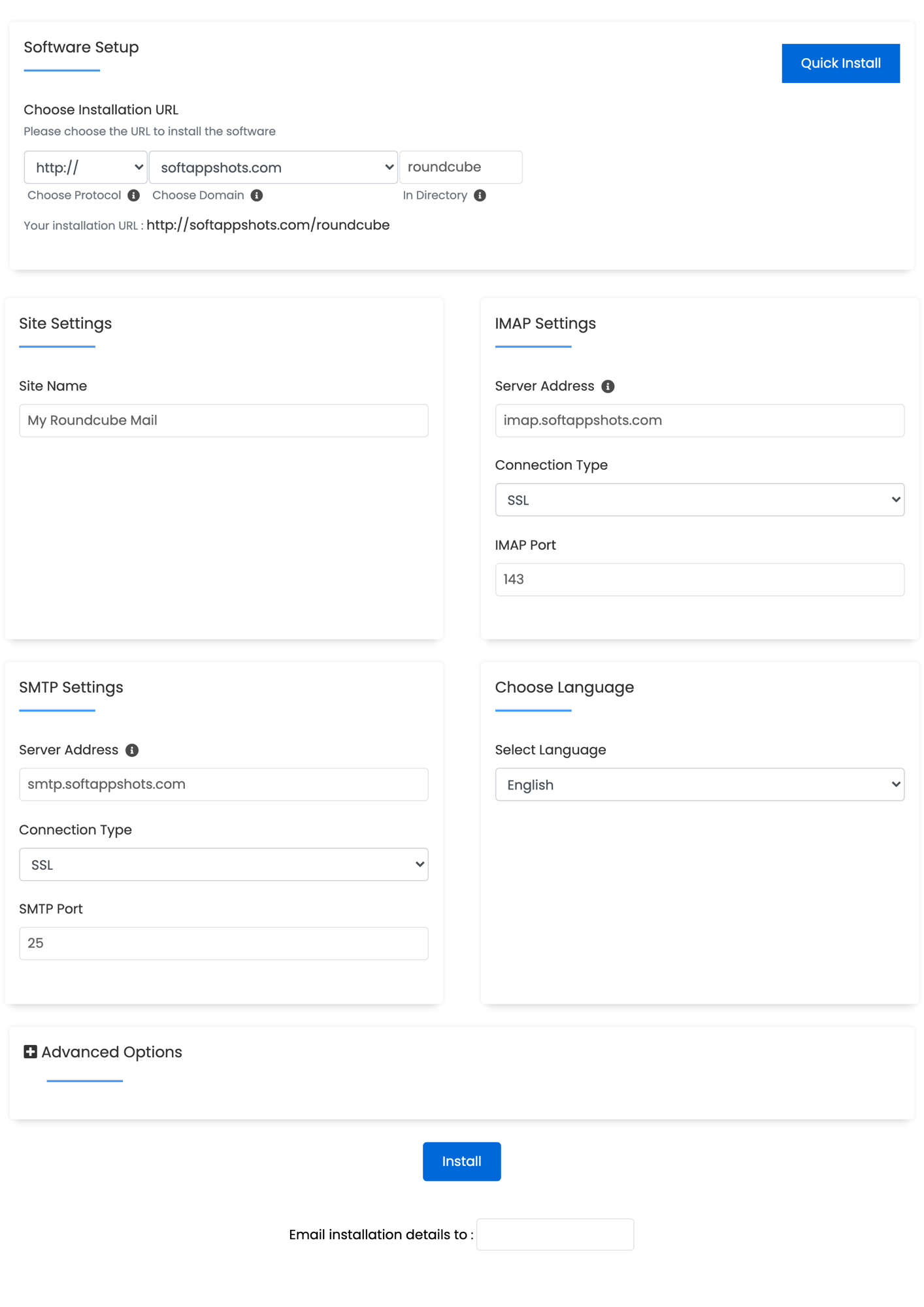 Roundcube Install Options