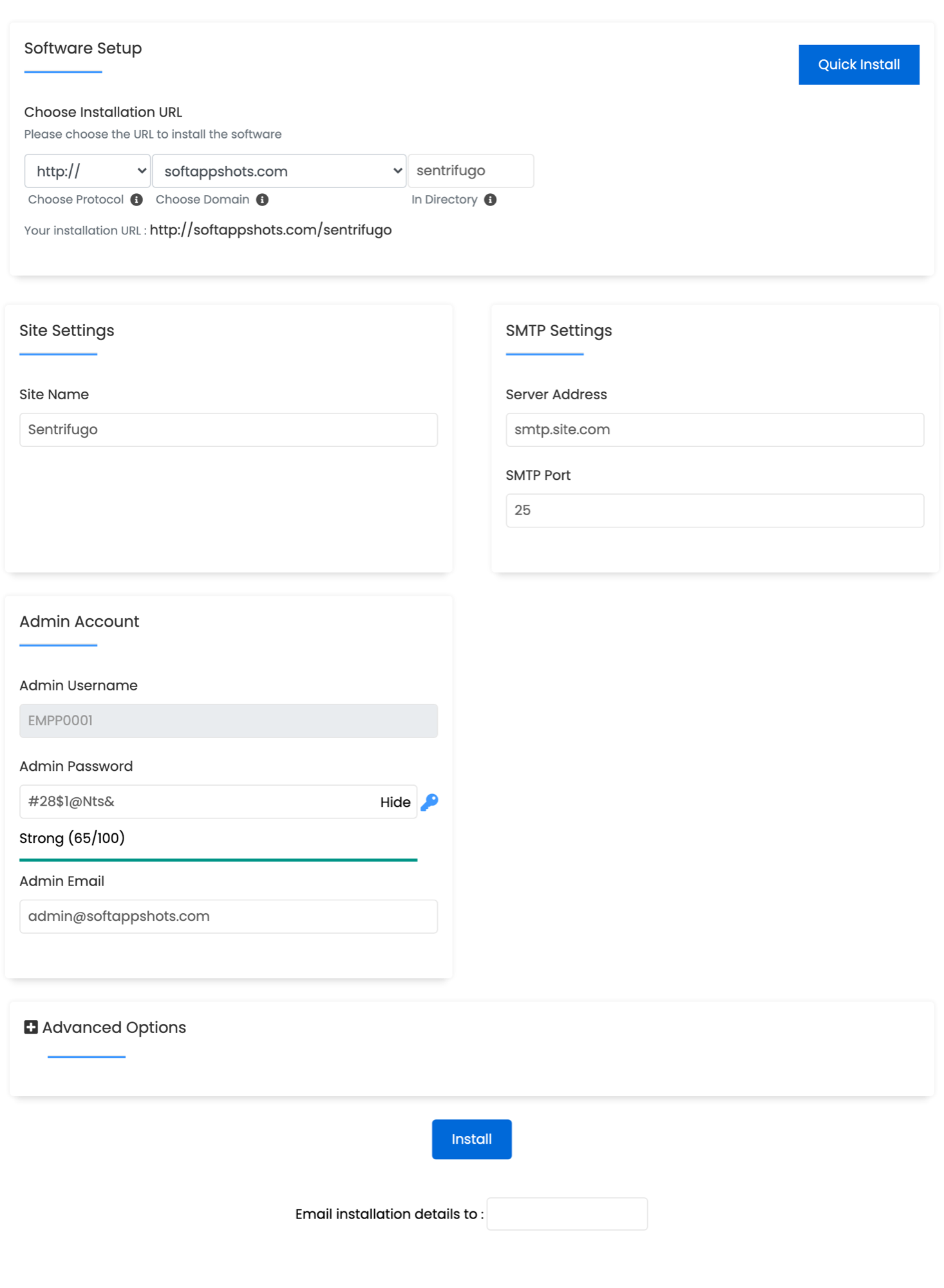 Sentrifugo Install Options
