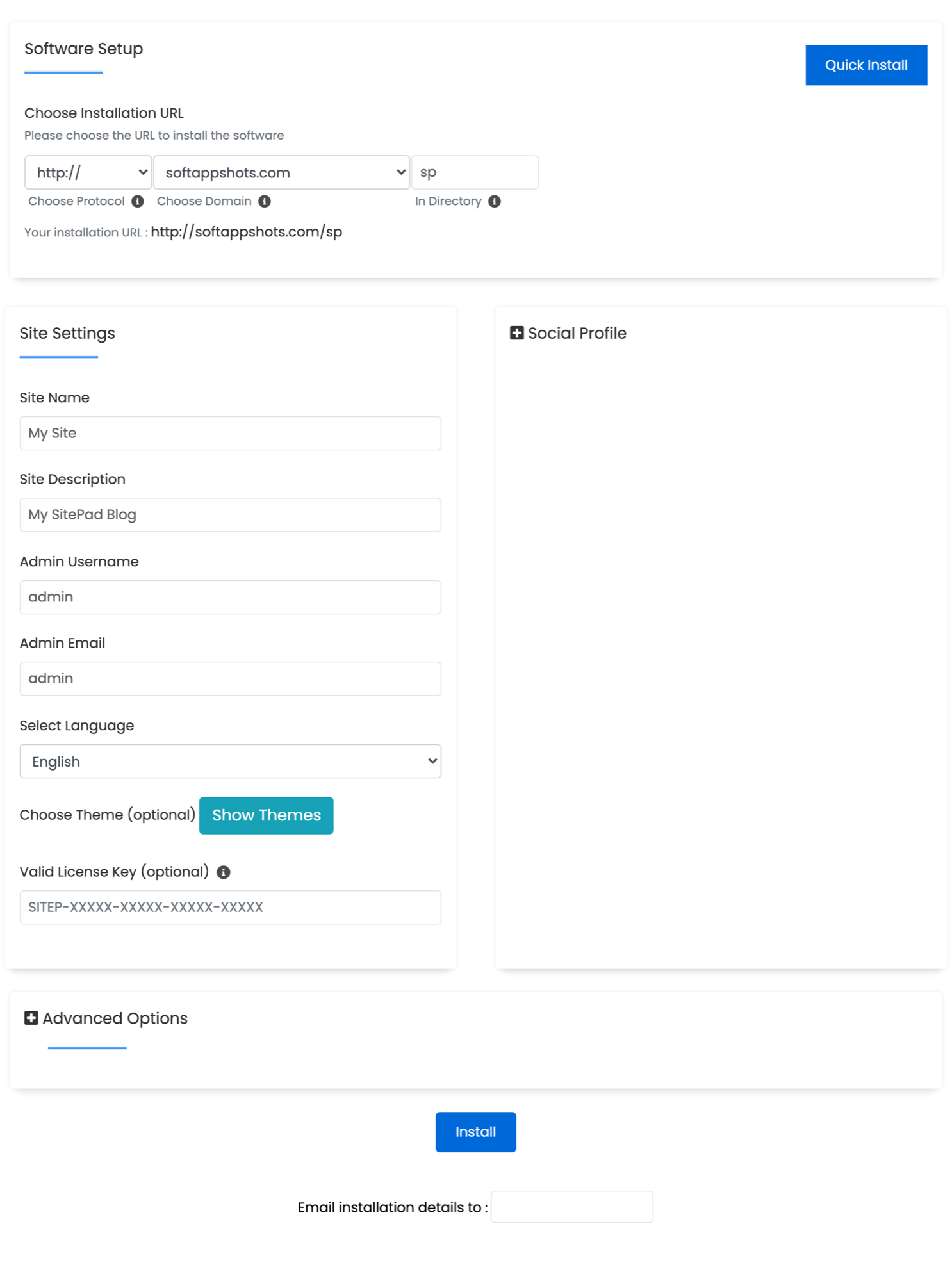 SitePad Install Options