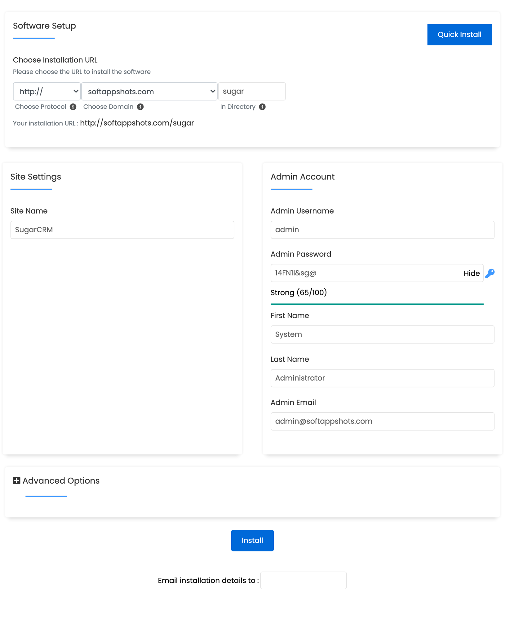 SugarCRM Install Options