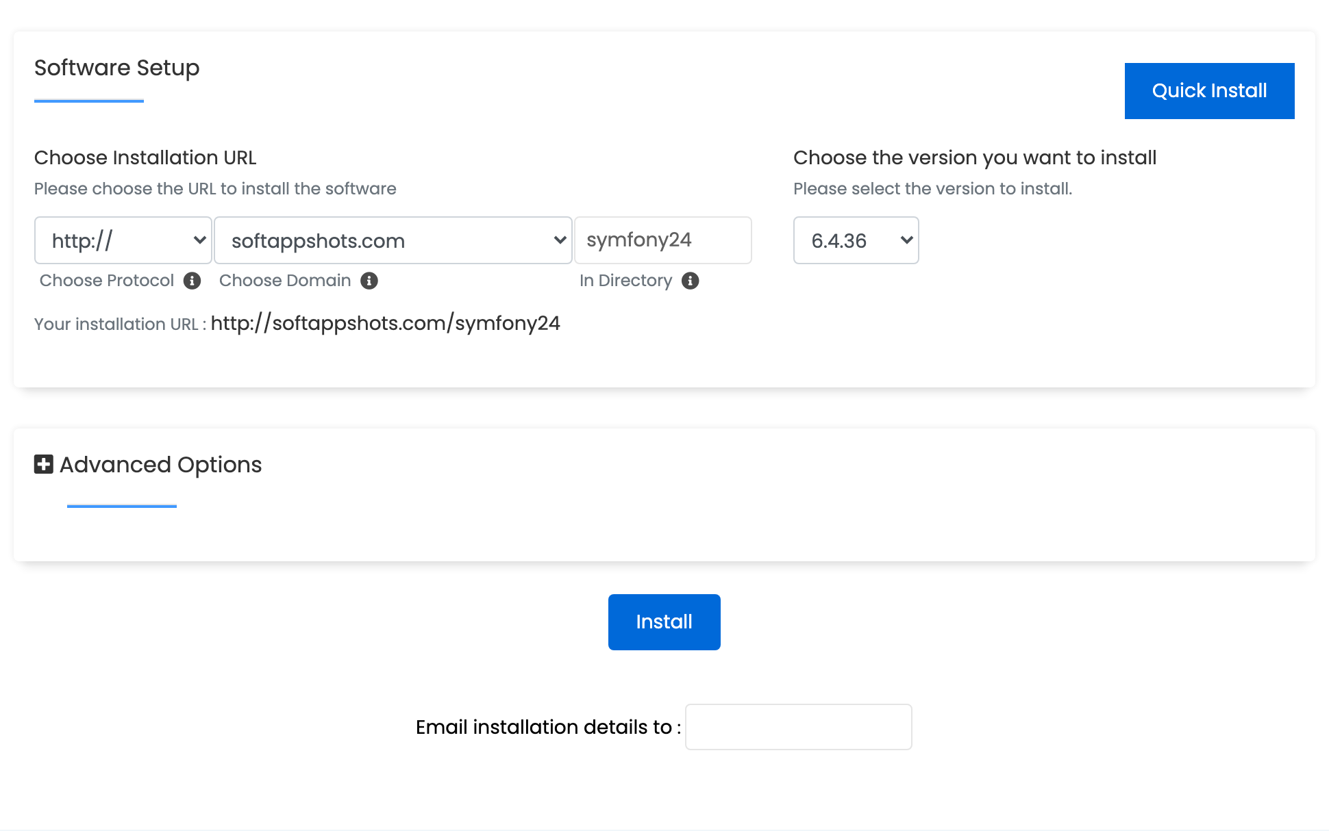 Symfony Install Options