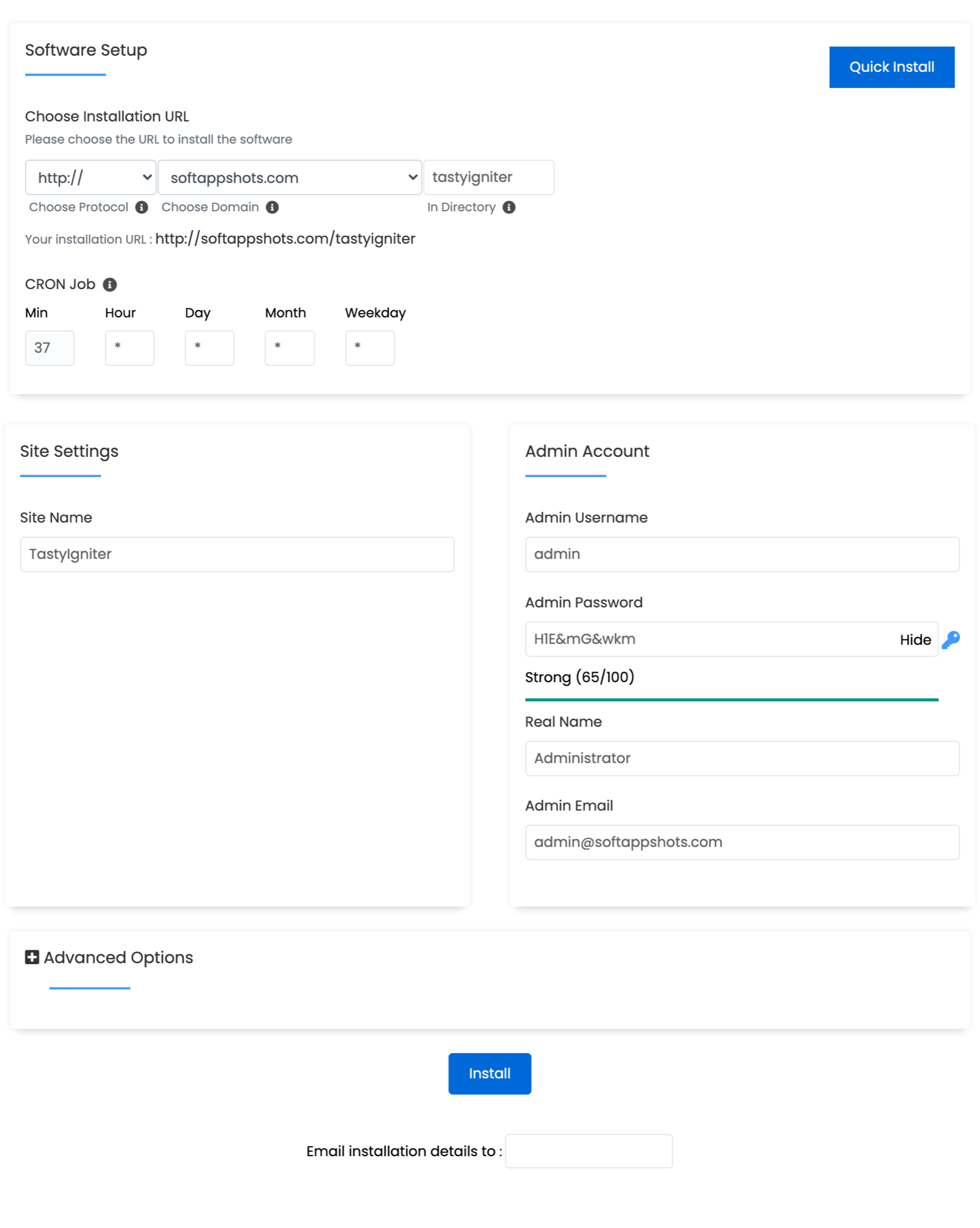 TastyIgniter Install Options
