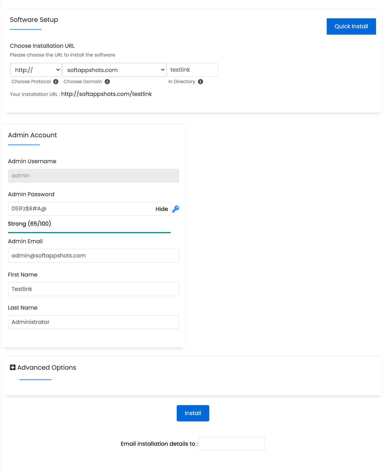 TestLink Install Options