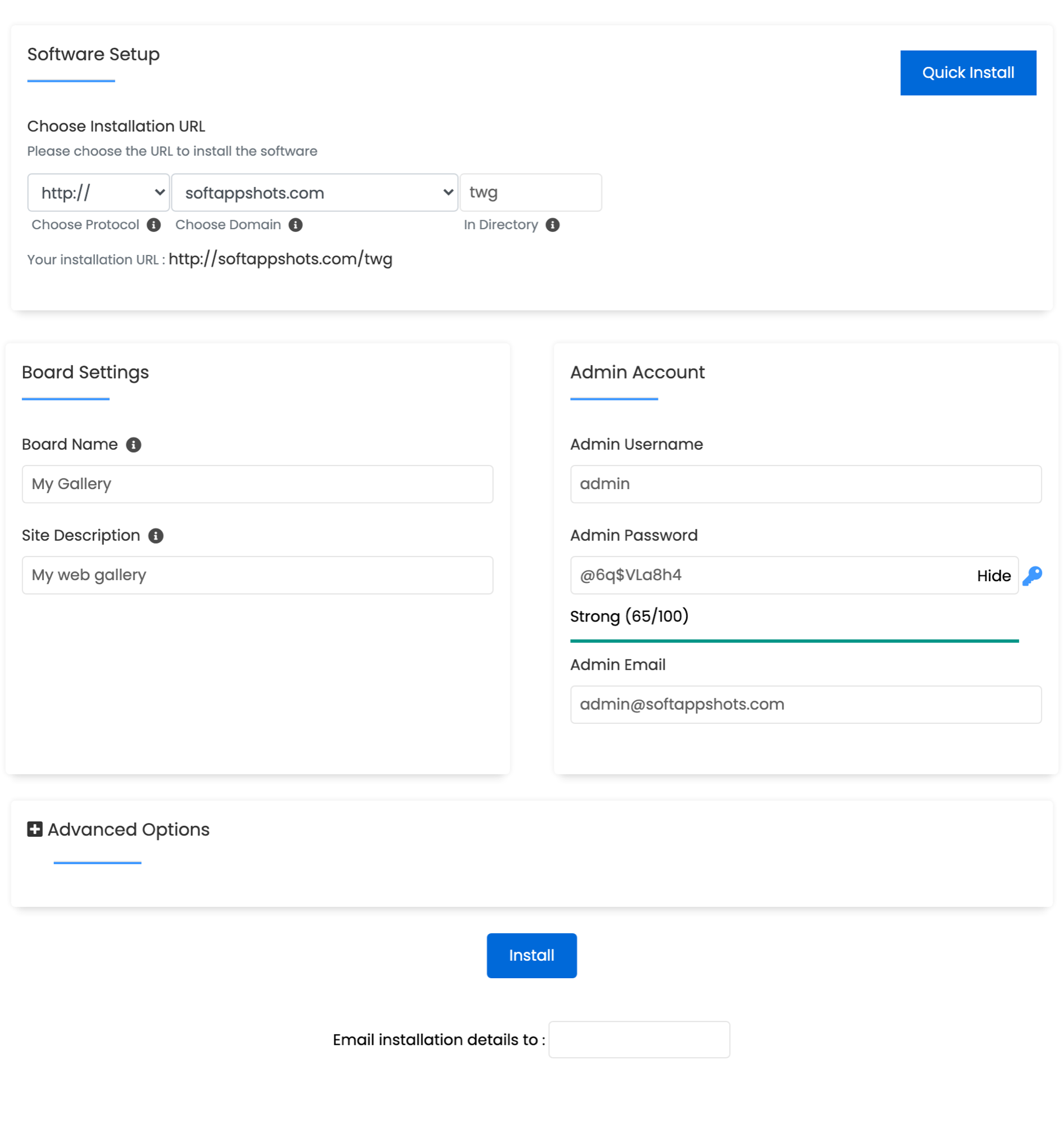 TinyWebGallery Install Options