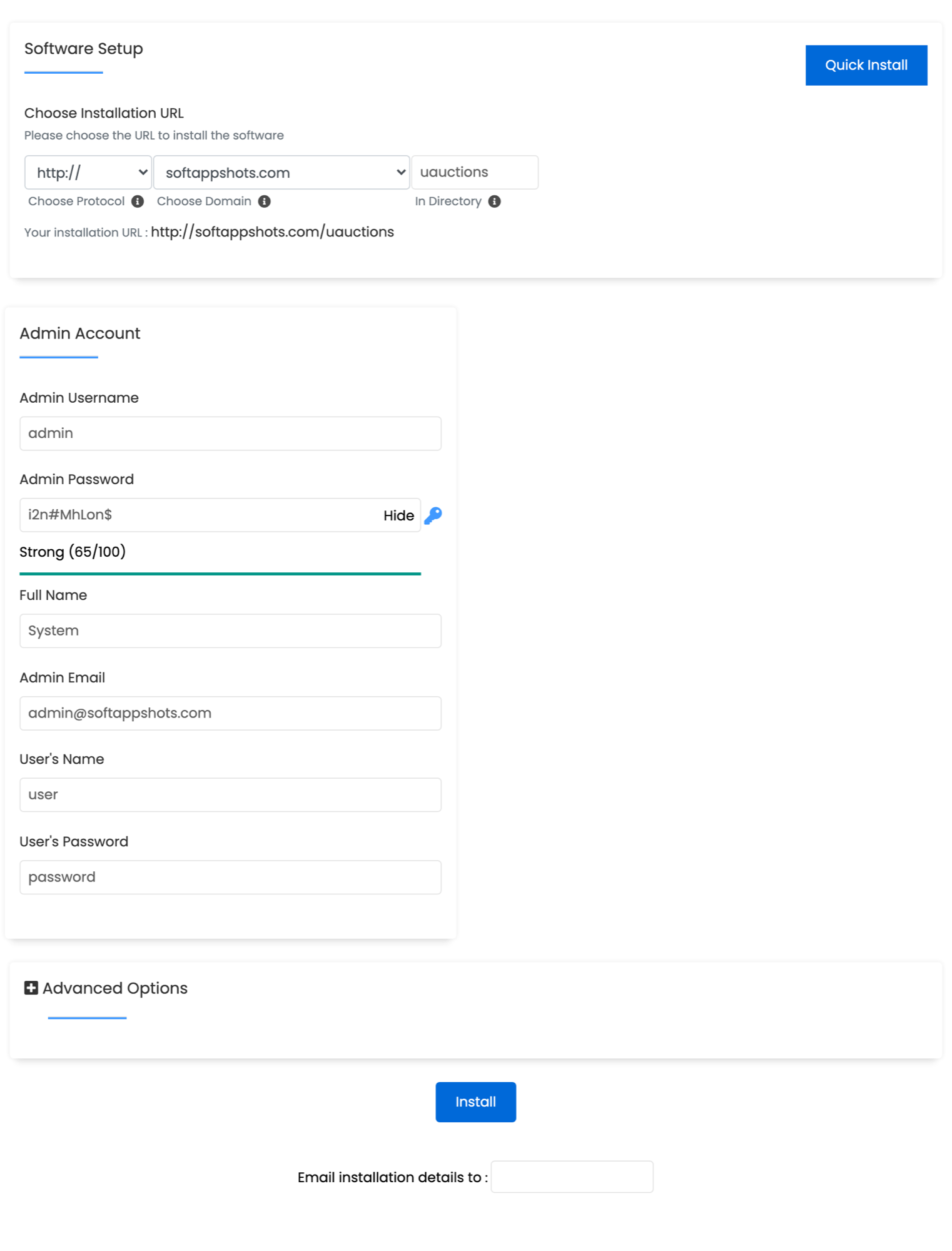 u-Auctions Install Options