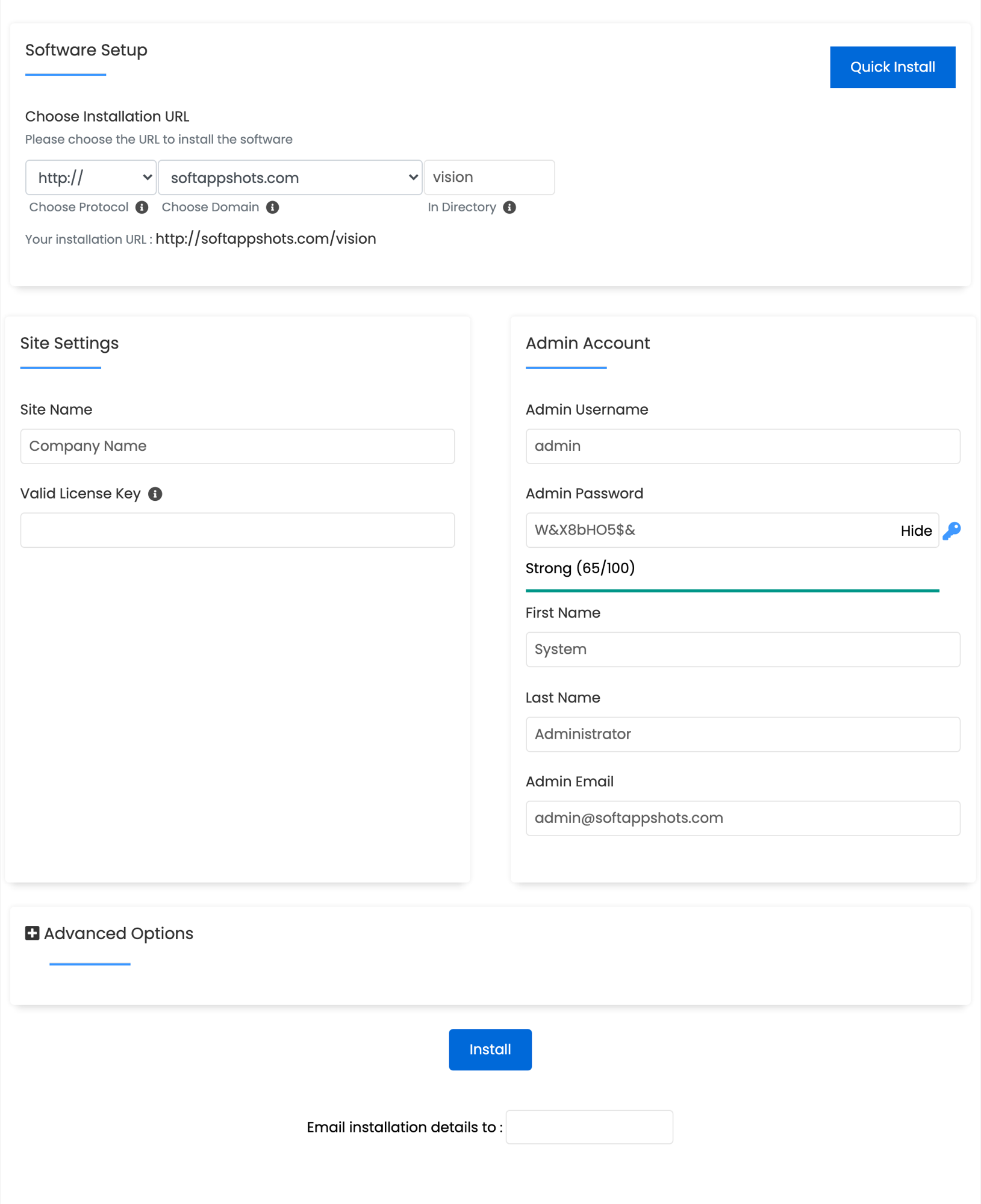 Vision Helpdesk Install Options