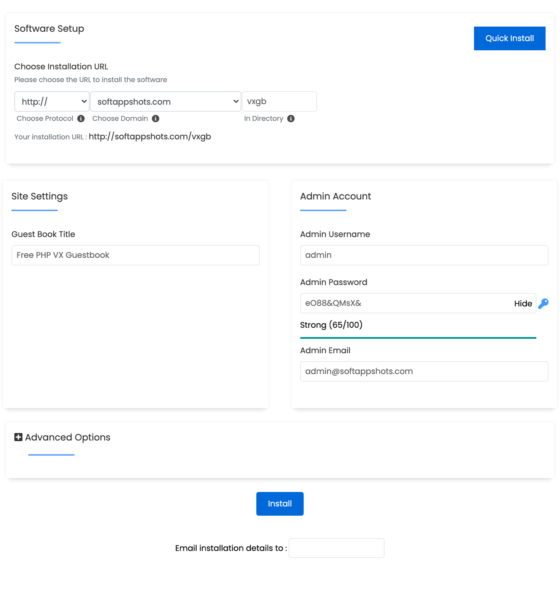 VX Guestbook Install Options