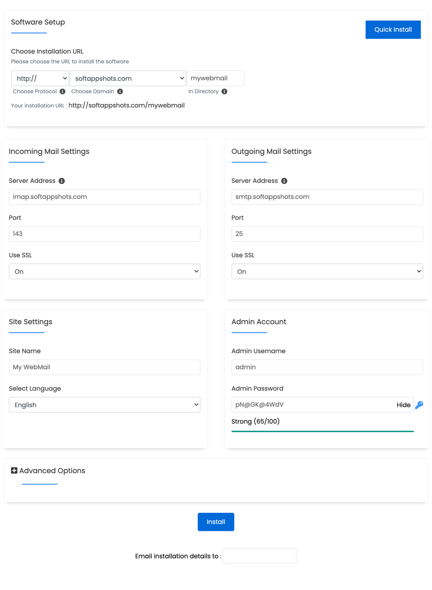 WebMail Lite Install Options