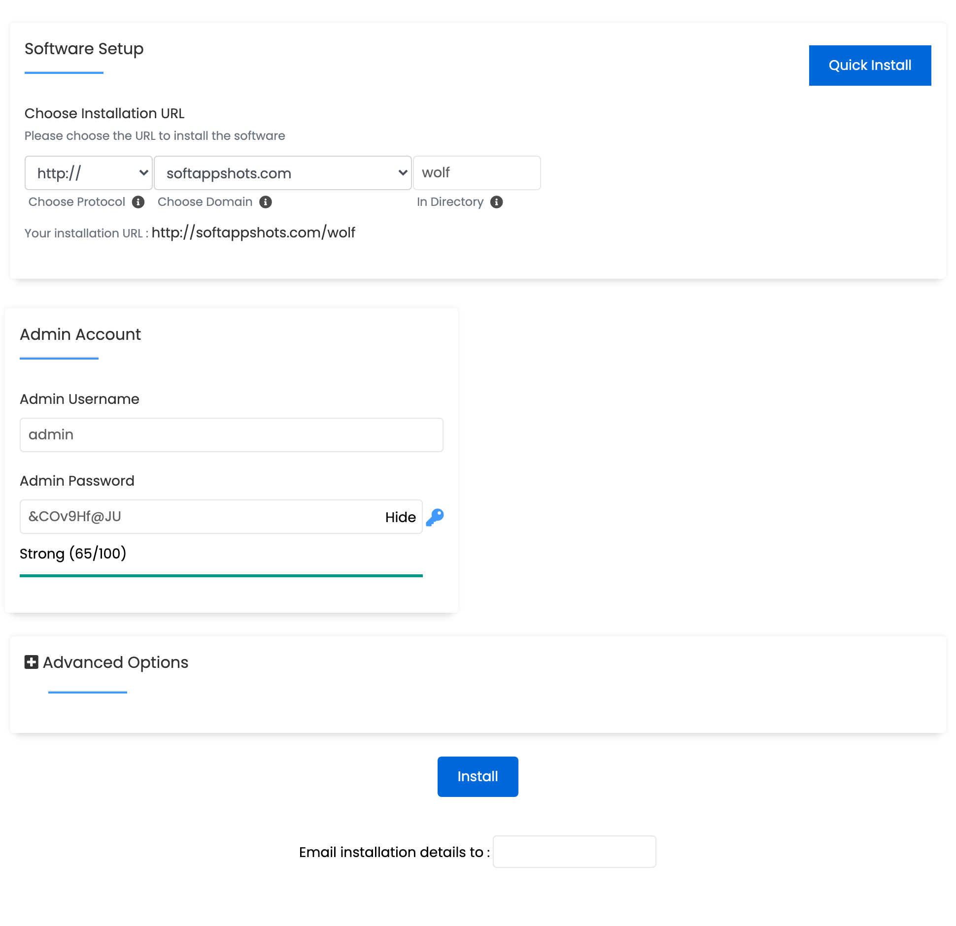Wolf CMS Install Options