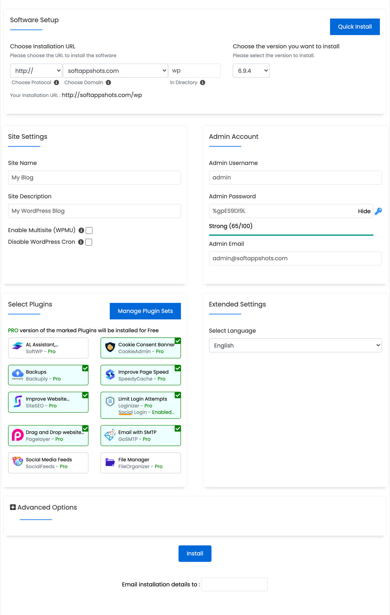 WordPress Install Options