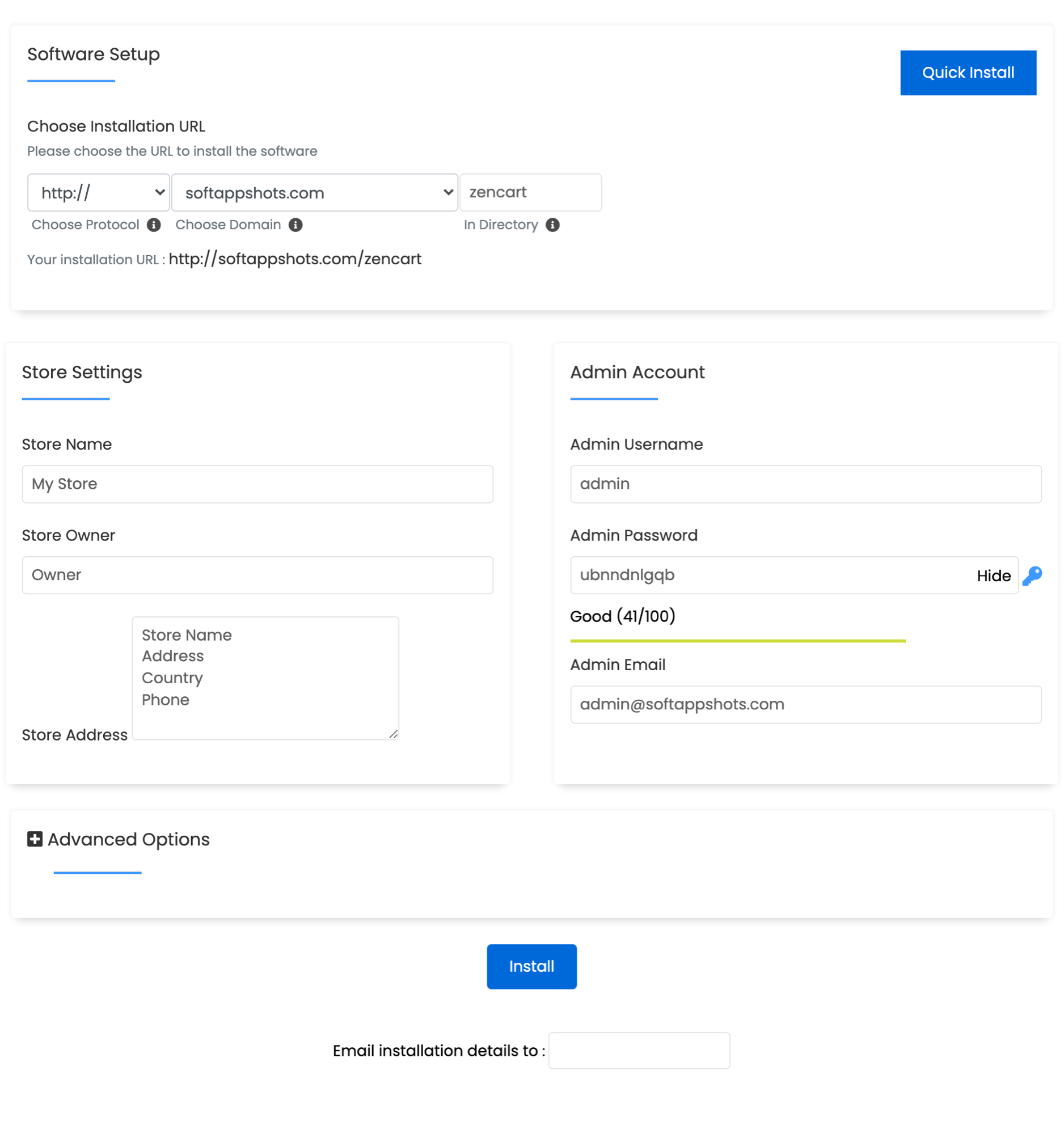 Zen Cart Install Options