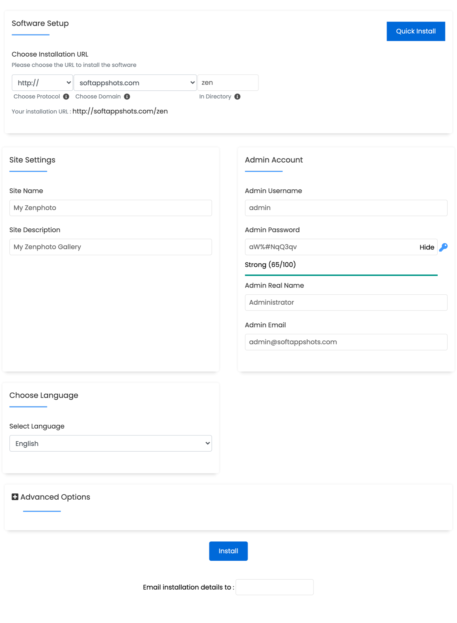 Zenphoto Install Options