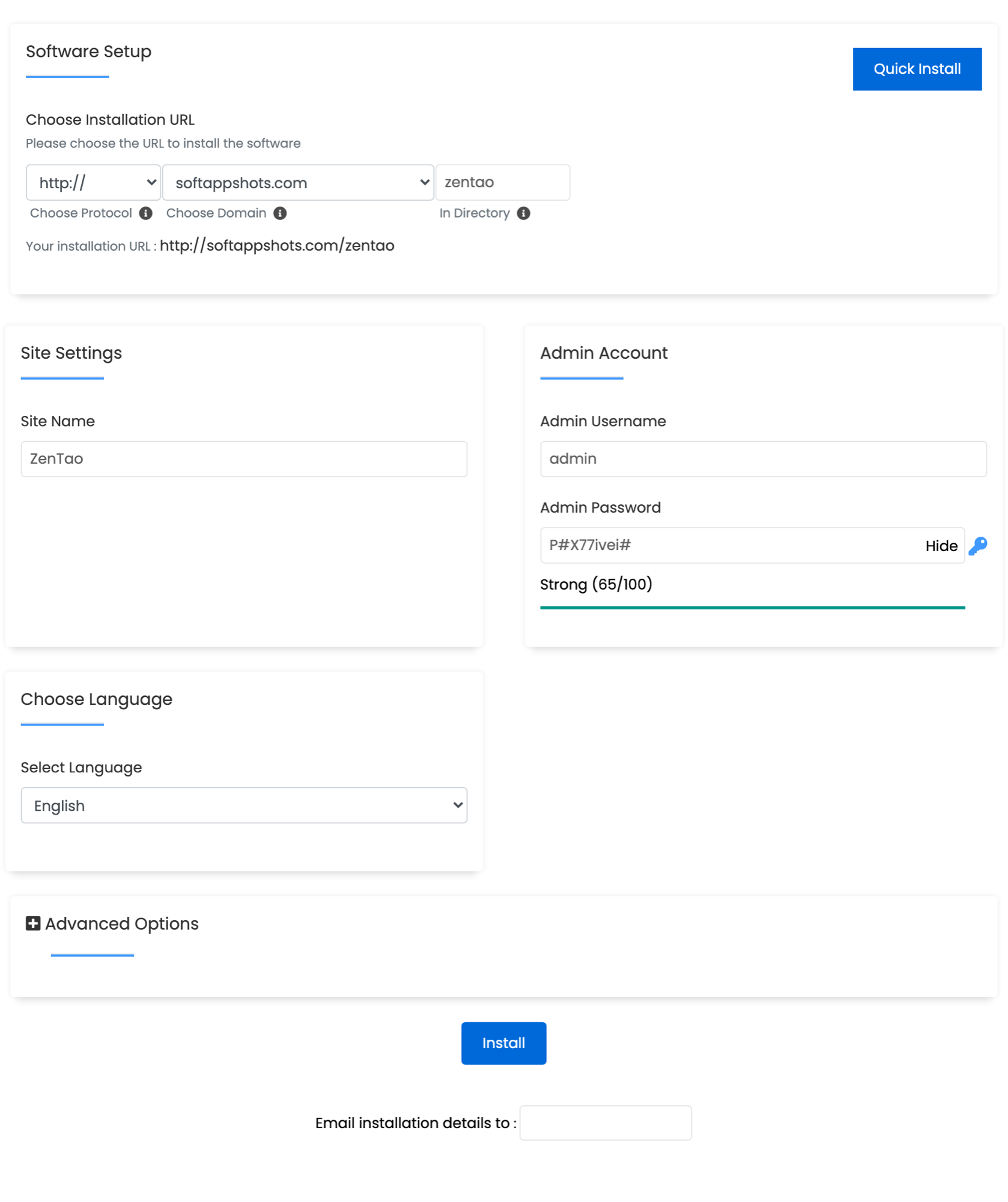 ZenTao Install Options