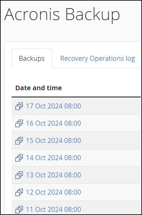 Acronis recovery points