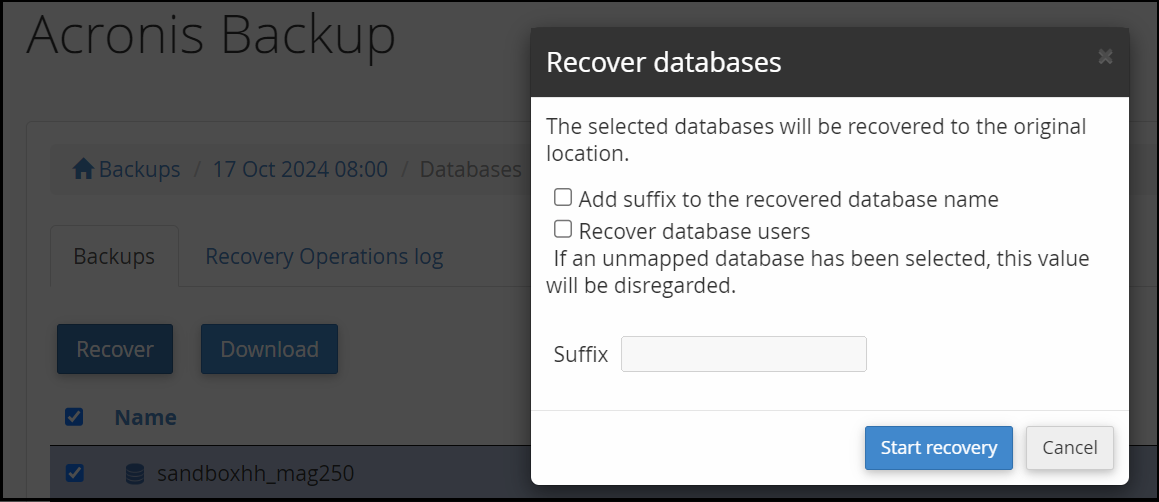 Select databases for restore