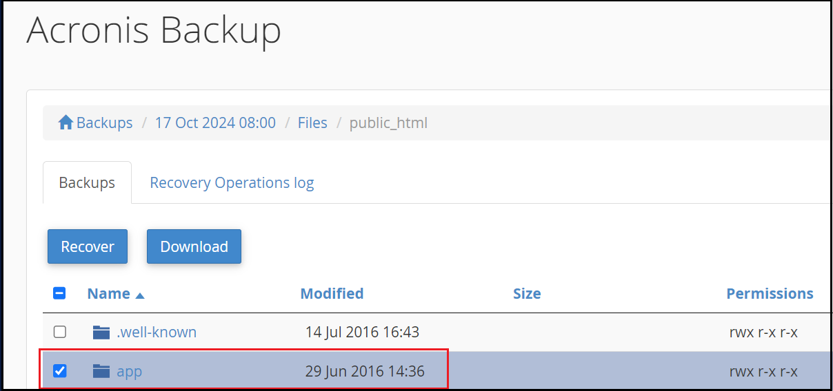 Selecting files for restore