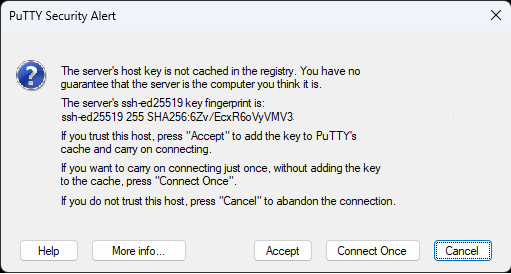 PuTTY security alert