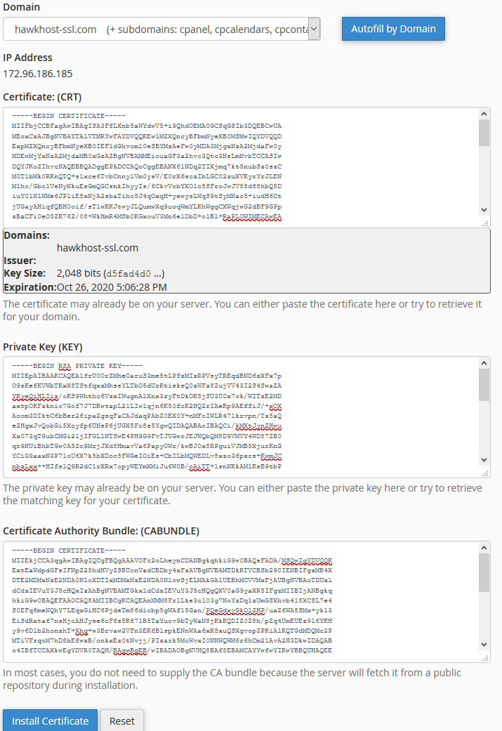 Autofilled Private Key and CABUNDLE