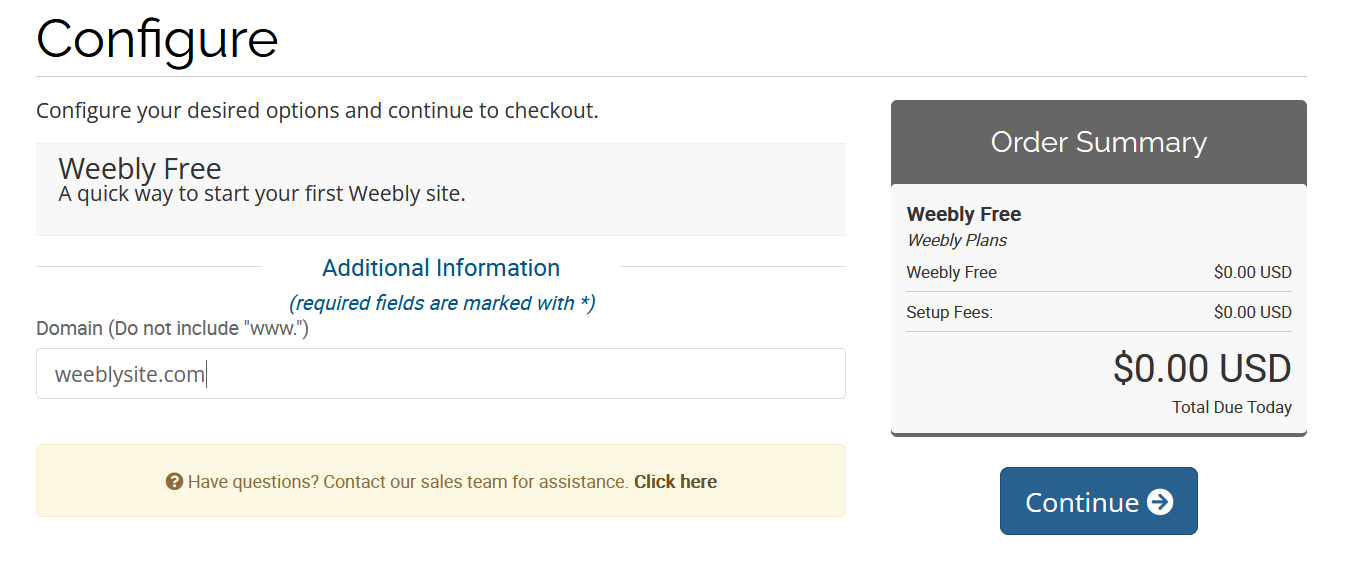 Enter domain for Weebly