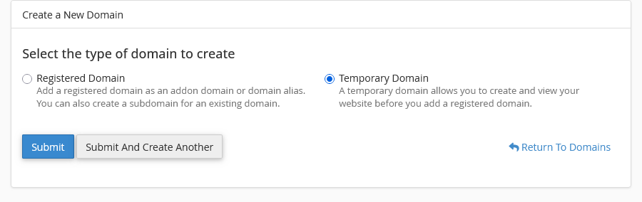 Create a temporary domain