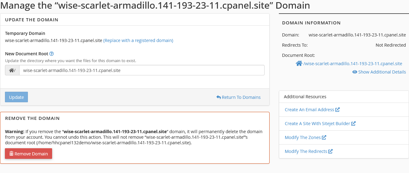 Switch temporary domain to actual domain