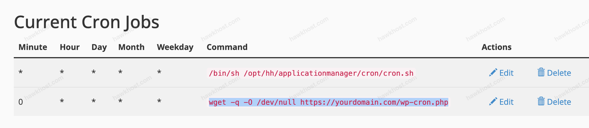 Current Cron Jobs showing the newly added wp-cron job