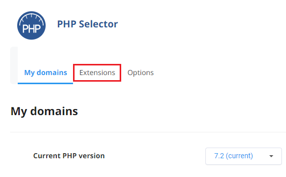 Extensions tab in Select PHP Version