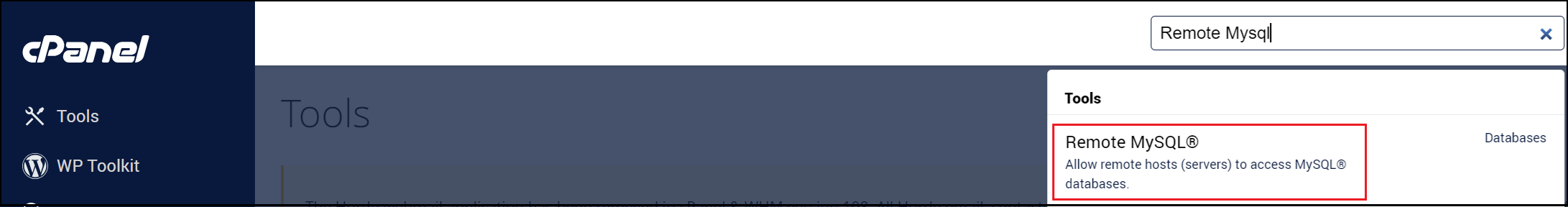 Remote MySQL icon in cPanel