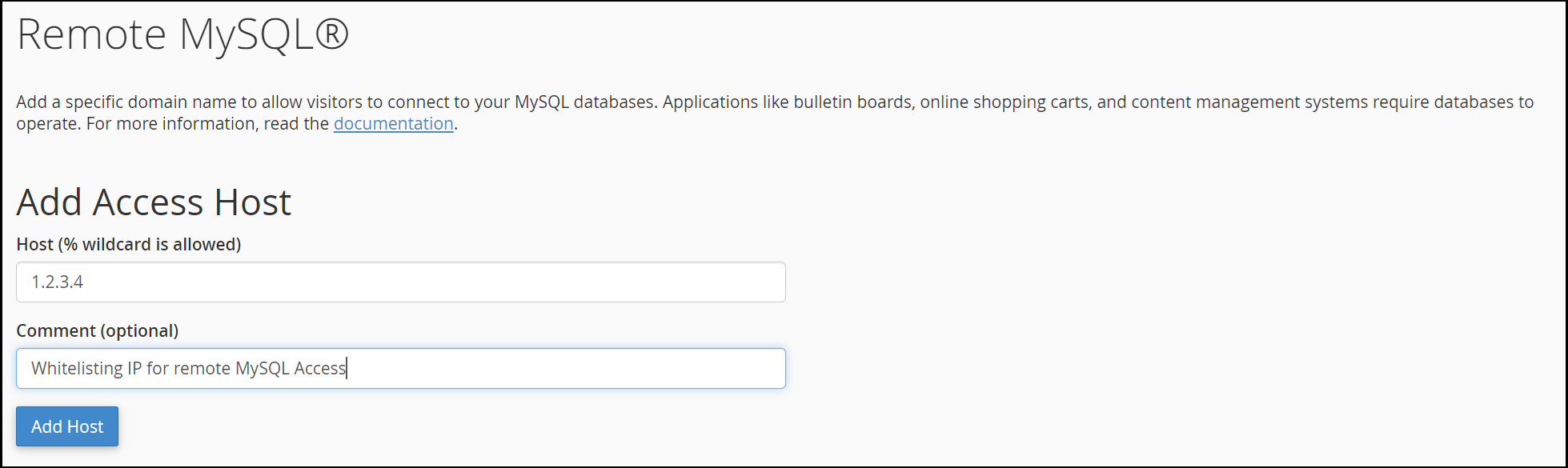 Add Access Host form