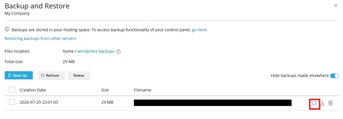 Restore button