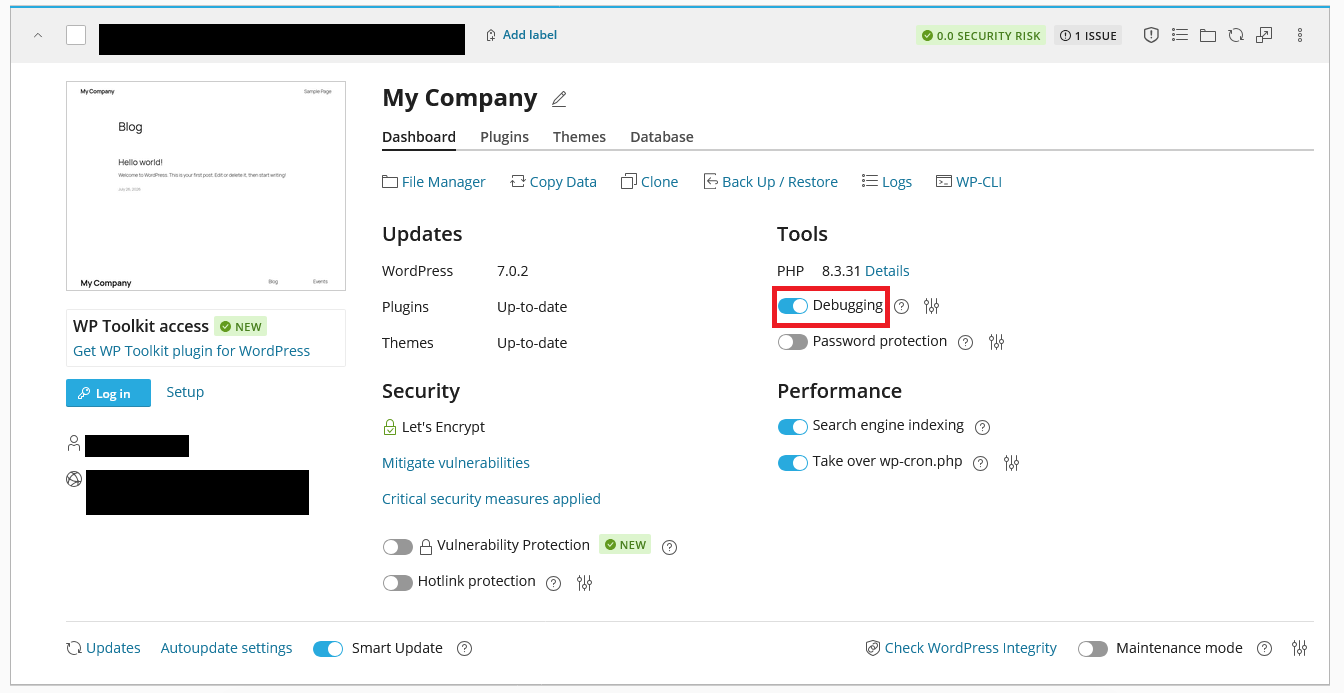 Disabling Debug Mode in WordPress Management