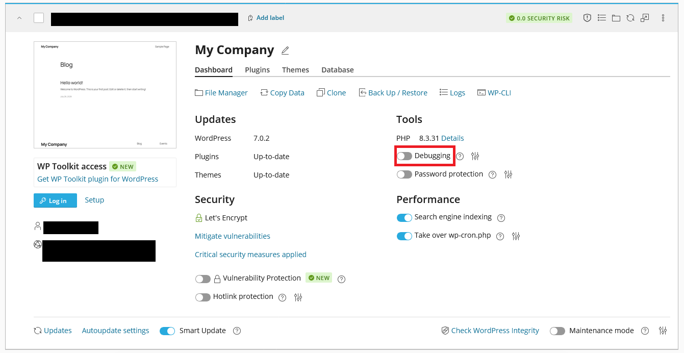 Enabling Debug Mode in WordPress Management