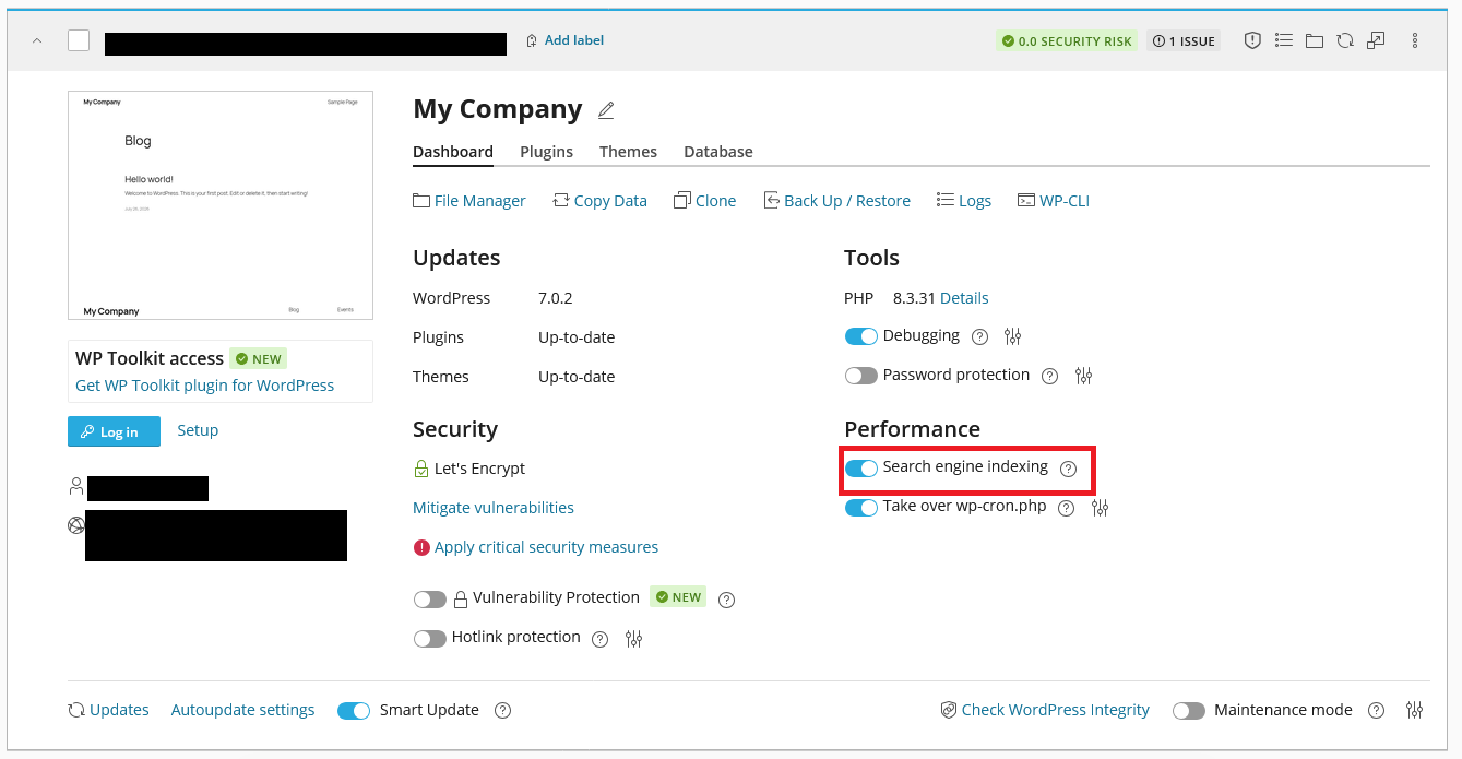 Search engine indexing Toggle