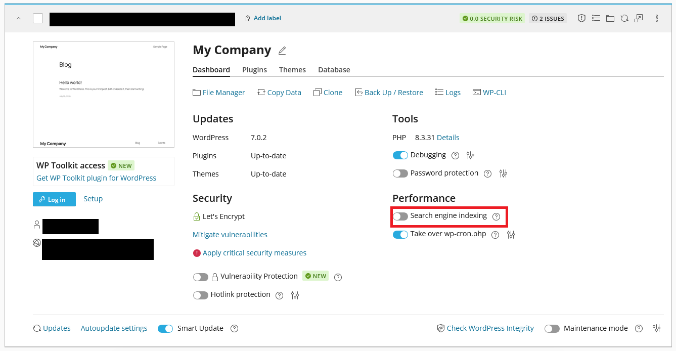 Search engine indexing Toggle