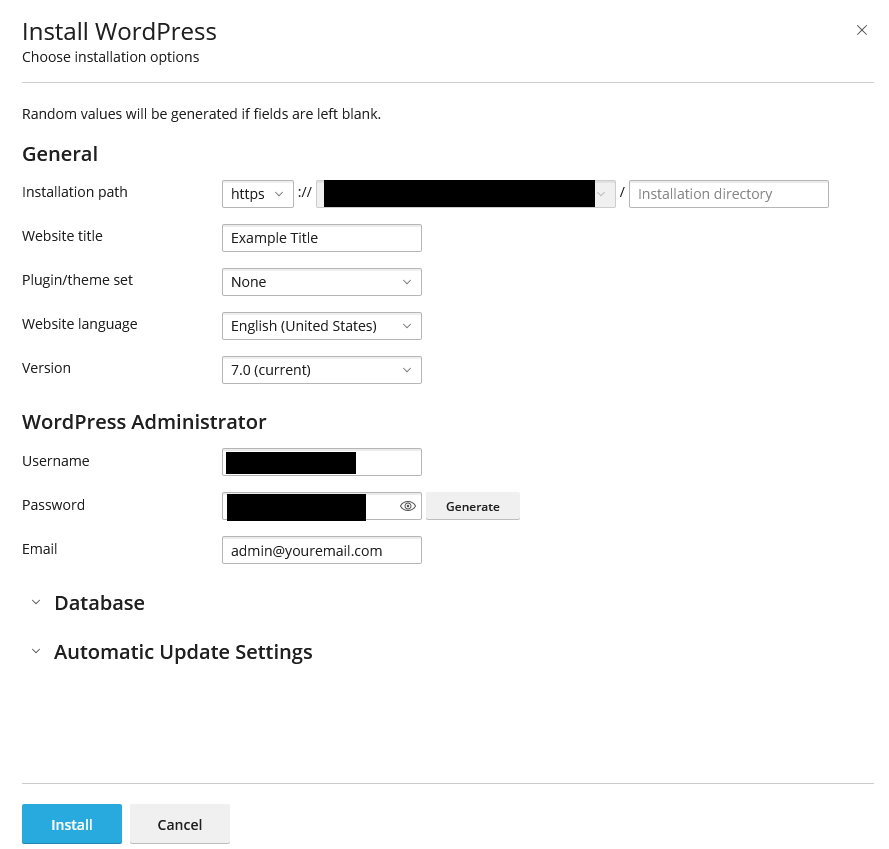 WP Toolkit WordPress Install